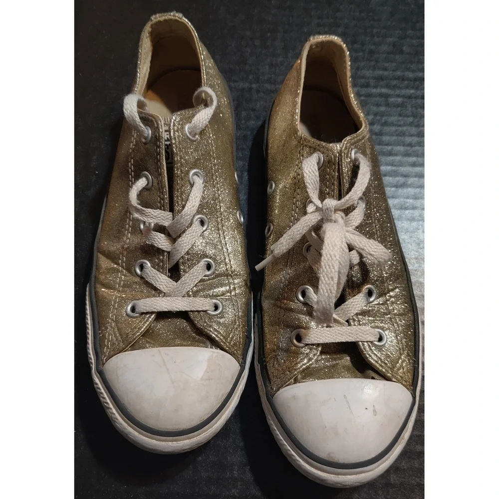 Converse All‎ Star Tennis Shoes Gold Glitter Juniors Size 4 Womens 5.5